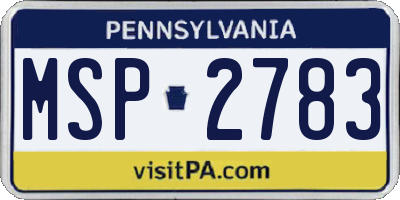 PA license plate MSP2783