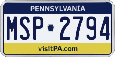 PA license plate MSP2794