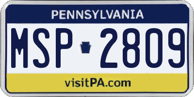 PA license plate MSP2809