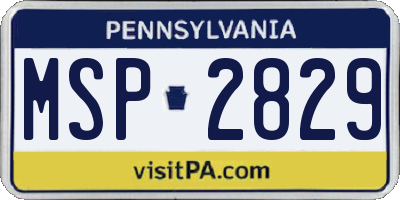PA license plate MSP2829