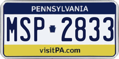 PA license plate MSP2833