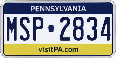 PA license plate MSP2834