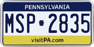 PA license plate MSP2835