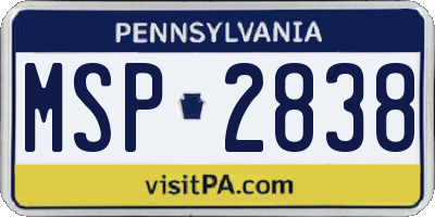 PA license plate MSP2838