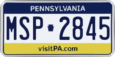 PA license plate MSP2845
