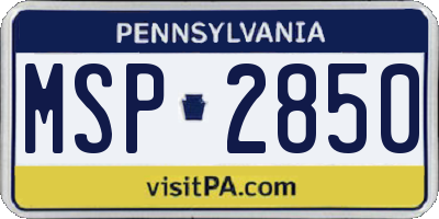 PA license plate MSP2850