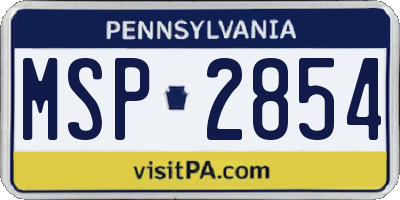 PA license plate MSP2854