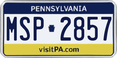 PA license plate MSP2857