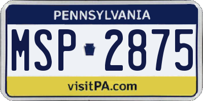 PA license plate MSP2875