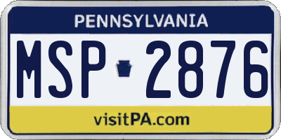 PA license plate MSP2876