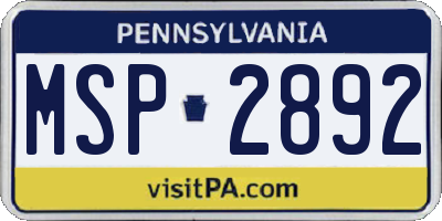 PA license plate MSP2892