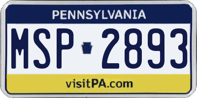 PA license plate MSP2893