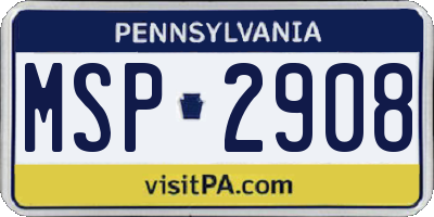PA license plate MSP2908
