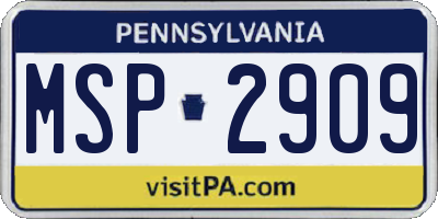 PA license plate MSP2909