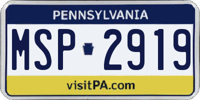 PA license plate MSP2919