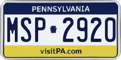 PA license plate MSP2920