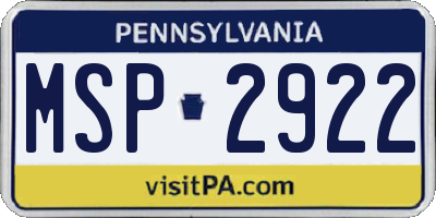 PA license plate MSP2922