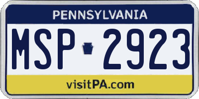 PA license plate MSP2923