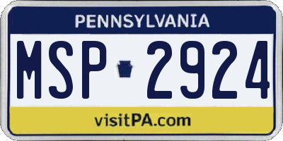 PA license plate MSP2924