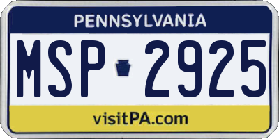 PA license plate MSP2925