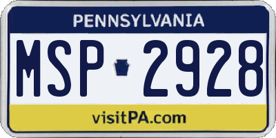 PA license plate MSP2928