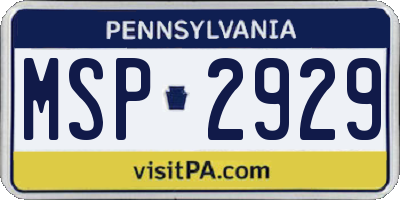 PA license plate MSP2929