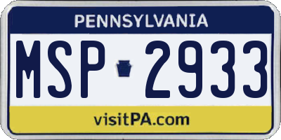 PA license plate MSP2933