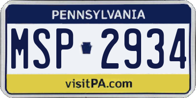 PA license plate MSP2934