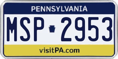 PA license plate MSP2953