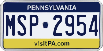 PA license plate MSP2954