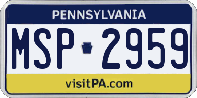PA license plate MSP2959