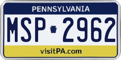 PA license plate MSP2962