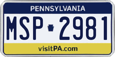 PA license plate MSP2981