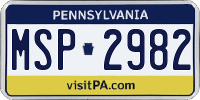 PA license plate MSP2982