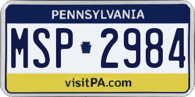 PA license plate MSP2984