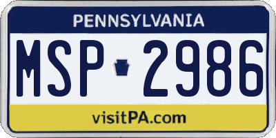 PA license plate MSP2986