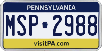 PA license plate MSP2988