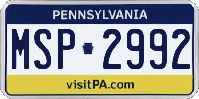 PA license plate MSP2992