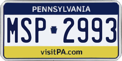 PA license plate MSP2993
