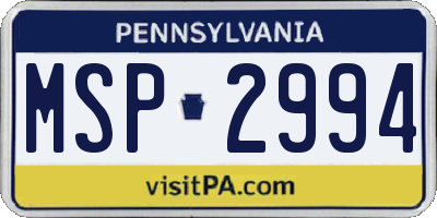 PA license plate MSP2994