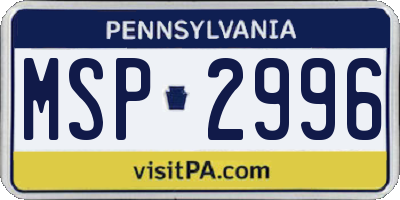 PA license plate MSP2996