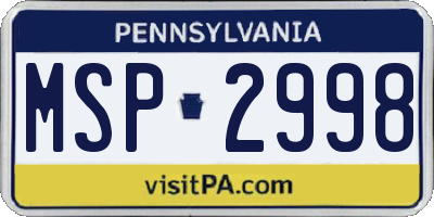 PA license plate MSP2998
