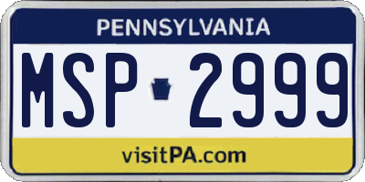 PA license plate MSP2999