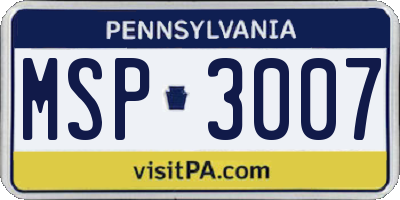 PA license plate MSP3007