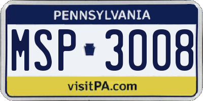 PA license plate MSP3008