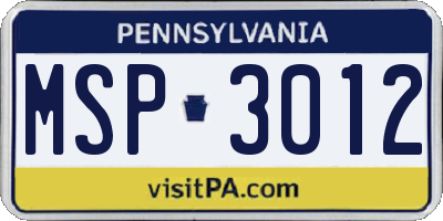 PA license plate MSP3012