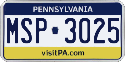 PA license plate MSP3025