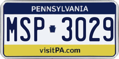 PA license plate MSP3029