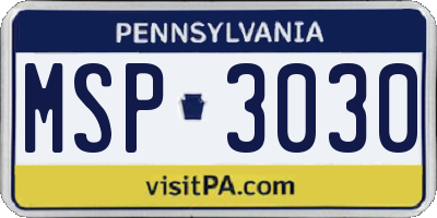 PA license plate MSP3030