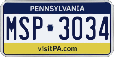 PA license plate MSP3034